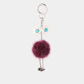 Pre Owned Fendi Purple Mink Fur Pearl Chick Pom Pom Bag Charm