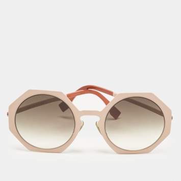 Pre Owned Fendi Peach/Brown Gradient FF0152/S Geometric Sunglasses