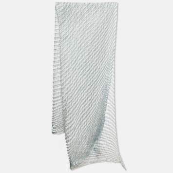 Pre Owned Fendi Grey/Blue Stripe Zucca Print Satin Plisse Stole 