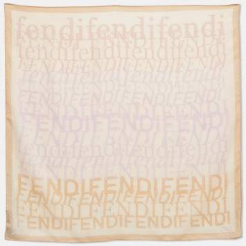 Pre Owned Fendi Beige Monogram Cotton Square Scarf
