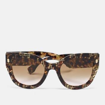 Pre Owned Fendi Havana/Brown Gradient FF0435/S FF Cat-Eye Sunglasses