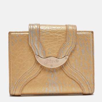 Pre Owned Fendi Gold Textured Leather Agenda Flap Cover