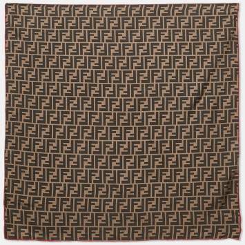 Pre Owned Fendi Brown Zucca Print Silk Fendirama Foulard Scarf