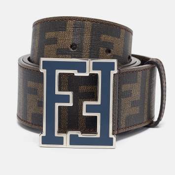 Pre Owned Fendi Tobacco Zucca Coated Canvas FF Logo Buckle Belt 90CM