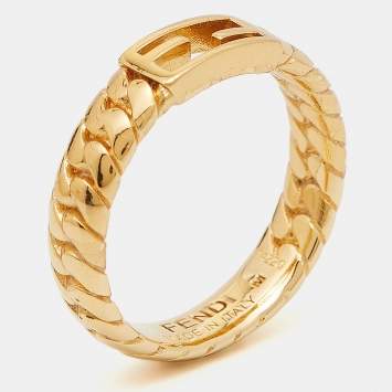 Pre Owned Fendi Baguette Gold Tone Ring Size 54