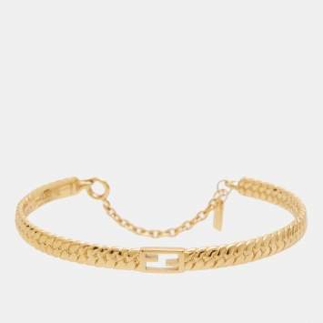 Pre Owned Fendi Baguette Gold Tone Cuff Bracelet L