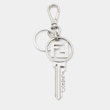 Pre Owned Fendi FF Silver Tone Logo Key Chain