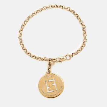 Pre Owned Fendi FF Identification Charm Gold Tone Bracelet