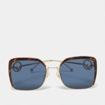 Pre Owned Fendi Gold Tone/Blue FF 0294/S F is Fendi FF Cat Eye Sunglasses