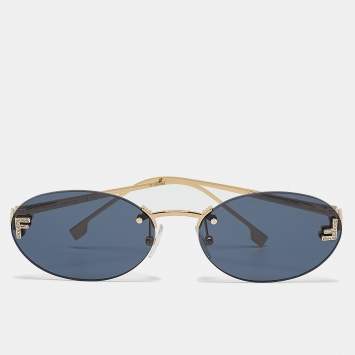 Pre Owned Fendi Gold Tone/Blue FE4075US Fendi First Crystal Oval Sunglasses