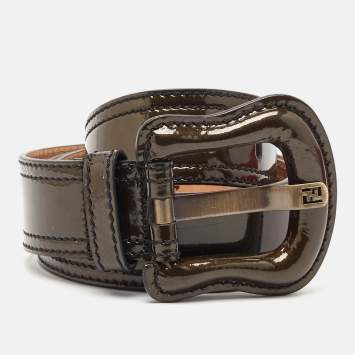 Pre Owned Fendi Green Patent Leather B Buckle Belt 100 CM