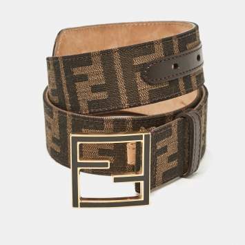 Pre Owned Fendi Tobacco Zucca canvas and Leather FF Buckle Belt 80CM
