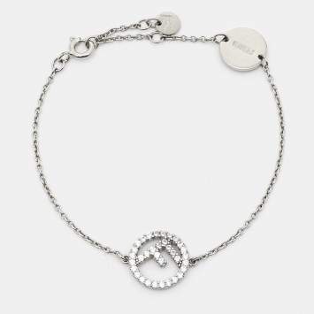 Pre Owned Fendi F is Fendi Crystals Silver Tone Bracelet
