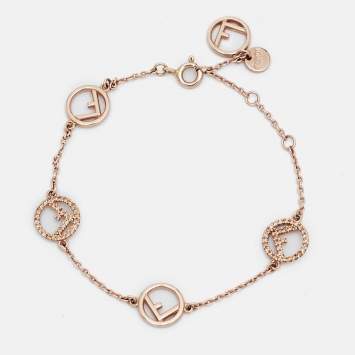 Pre Owned Fendi F is Fendi Crystals Rose Gold Tone Logo Station Bracelet