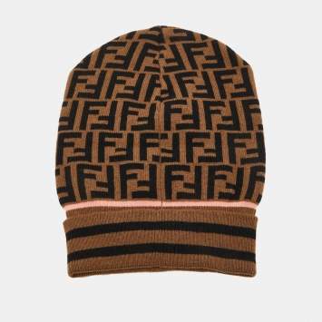 Pre Owned Fendi Brown FF Cashmere & Wool Knit Beanie 