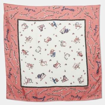 Pre Owned Fendi Pink/White Silk Astrology Square Scarf 