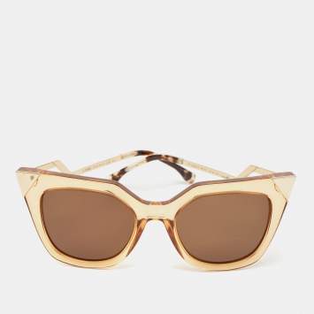 Pre Owned Fendi Brown/Gold FF0060/S Iridia Cat Eye Sunglasses
