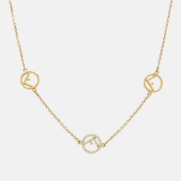 Pre Owned Fendi F is Fendi Gold Tone Crystal Logo Station Bracelet