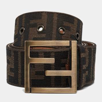 Fendi Brown Zucca Canvas FF Logo Buckle Belt 90 CM