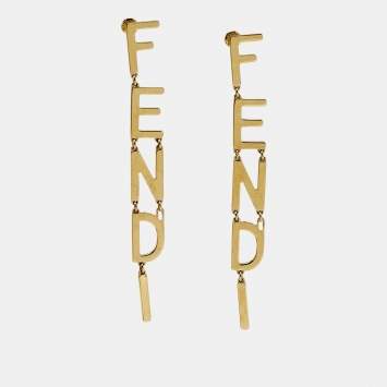 Pre Owned Fendi Fendigraphy Gold Tone Drop Earrings