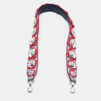 Pre Owned Fendi Red/Grey Leather Flowerland Strap You Shoulder Bag Strap