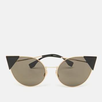 Pre Owned Fendi Gold/Black FF091/S Cate Eye Sunglasses