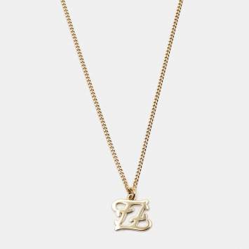 Pre Owned Fendi Karligraphy Gold Tone Pendant Necklace