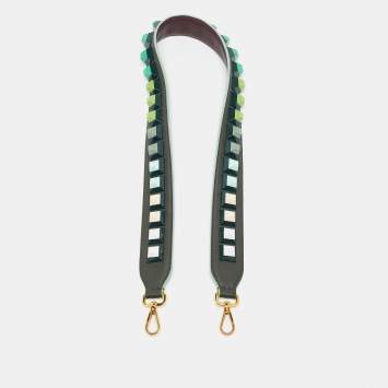 Pre Owned Fendi Olive Green/Maroon Leather Studded Strap You Shoulder Bag Strap