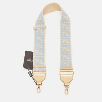 Pre Owned Fendi Beige/Blue Zucca Canvas and Leather Strap You Shoulder Bag Strap