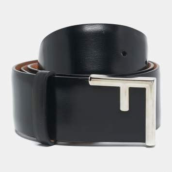 Pre Owned Fendi Black Leather F Logo Buckle Belt 80 CM