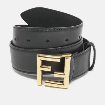 Fendi Black Leather FF Buckle Belt 65 CM
