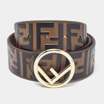 Fendi Brown/Black Zucca Embossed Leather F Buckle Belt 75 CM