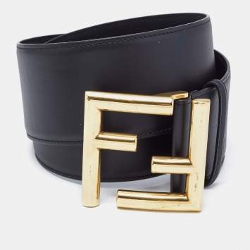 Pre Owned Fendi Black Leather FF Buckle Waist Belt 75 CM