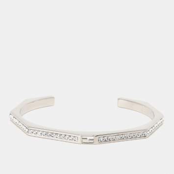 Pre Owned Fendi Baguette Silver Tone Open Cuff Bracelet