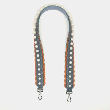 Fendi Blue/Orange Leather Pearl Embellished Strap You Shoulder Strap