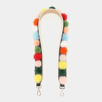 Fendi Multicolor Mink Fur and Leather Pompoms Strap You Bag Strap