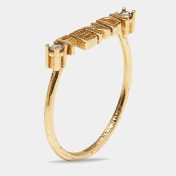 Fendi Signature Crystals Gold Tone Ring Size 56