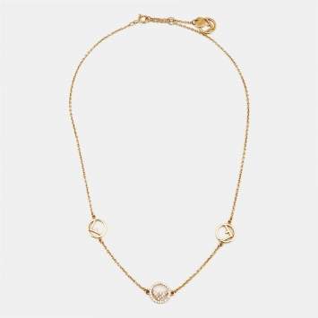Pre Owned Fendi F Is Fendi Crystals Gold Tone Necklace