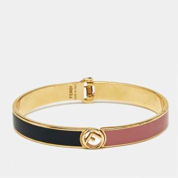 Fendi F is Fendi Bicolor Enamel Gold Tone Narrow Cuff Bracelet L