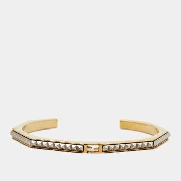 Fendi Baguette Two Tone Open Cuff Bracelet M 