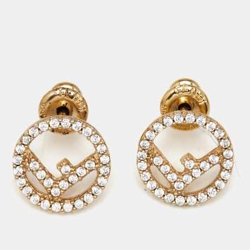 Pre Owned Fendi F is Fendi Crystal Gold Tone Stud Earrings