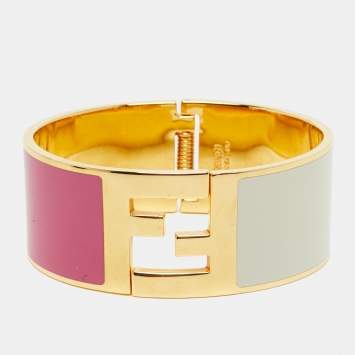 Fendi Fendista Bi-color Enamel Gold Tone Wide Bracelet S