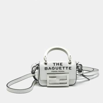 Fendi White Leather Nano Baguette Crossbody Bag Charm