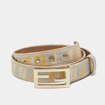 Pre Owned Fendi Multicolor Zucchino Canvas FF Buckle Belt 85 CM