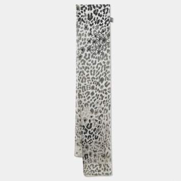 Pre Owned Fendi Monochrome Printed Silk Scarf