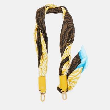 Pre Owned Fendi Yellow FF Vertigo Silk Scarf Bag Strap 