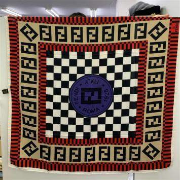 Pre Owned Fendi 90 X 90 cm Silk Checked Scarf