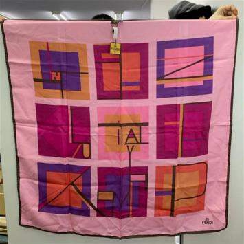 Pre Owned Fendi 90X90 Cm Pink Silk Scarf