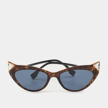 Pre Owned Fendi Black/Brown FF0356/S Crystal Cat Eye Sunglasses