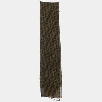 Pre Owned Fendi Brown Zucca Silk Layered Scarf 